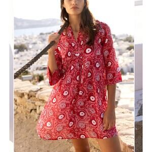 Oliphant Ambrosia 3/4 Sleeve Pintuck Red Coastal Resort Dress NWT Size XS